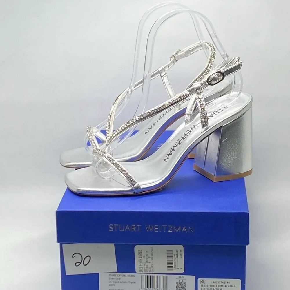 Stuart Weitzman Embellished Metallic Leather Sandals size 6